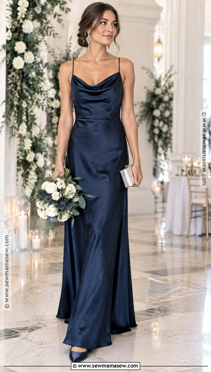 Navy Cowl Neck Satin Bridesmaid Dress - 15 Dark Fall Bridesmaid Dresses