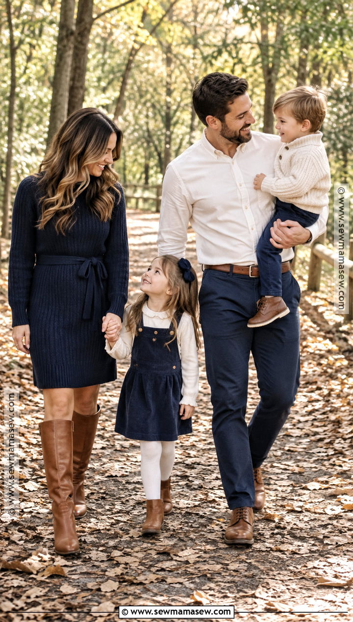 Navy Cream And Cognac Fall Family Photo Outfit - 20 simple fall family photo outfits