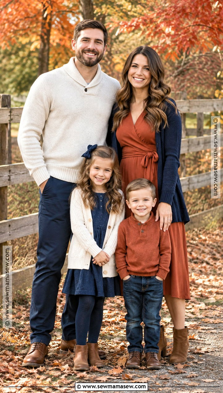 Navy Cream And Rust Family Outfit - 20 blue fall family pictures outfits