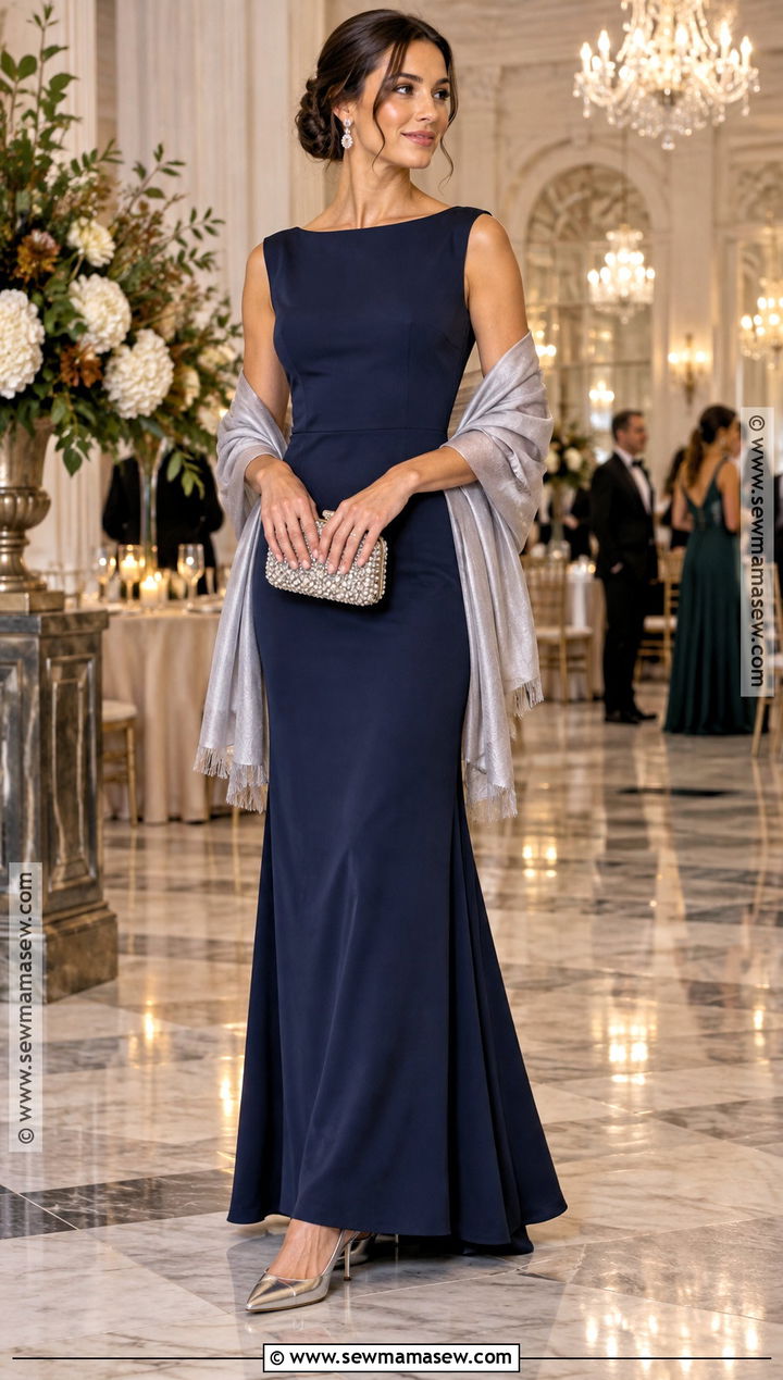 Navy Crepe Column Dress Outfit - 15 dresses for fall wedding