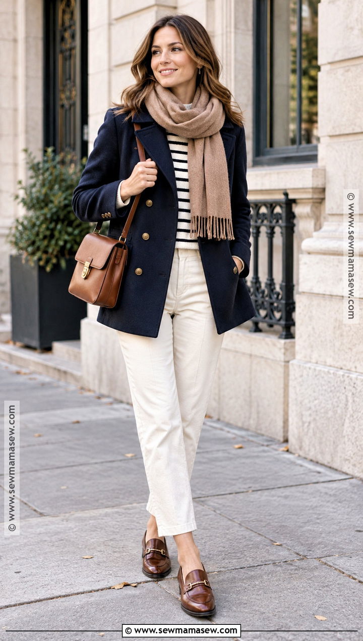Navy Double Breasted Coat Outfit - 25 fall coats for women