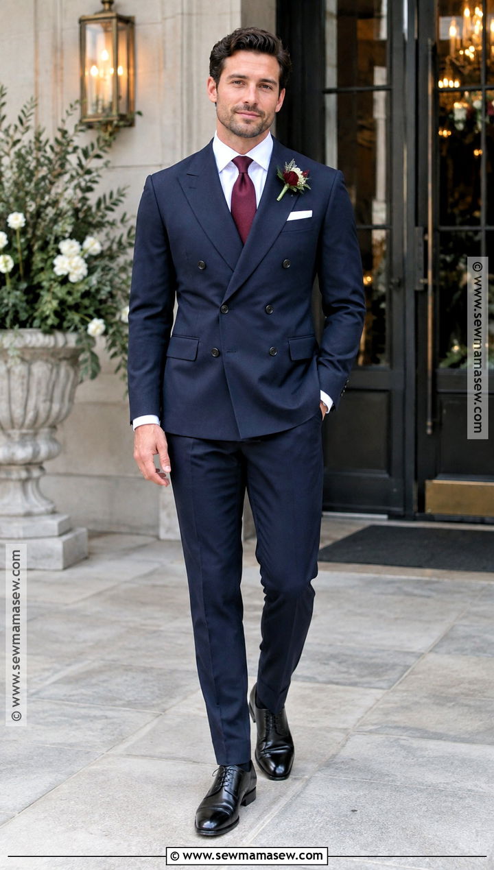 Navy Double Breasted Fall Wedding Suit - 20 fall wedding suits groom attire ideas