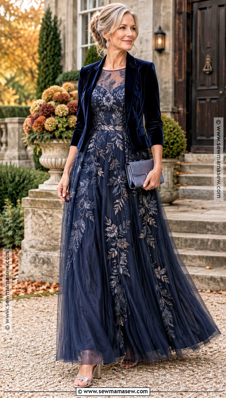 Navy Embroidered Fall Boho Mother Of The Bride Dress - 15 Fall Mother Of The Bride Dresses Boho