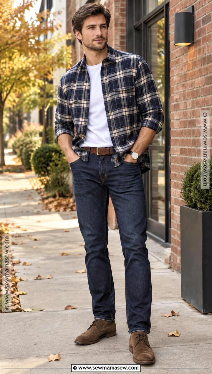 Navy Flannel Outfit With Dark Jeans - 15 guys fall outfits flannel