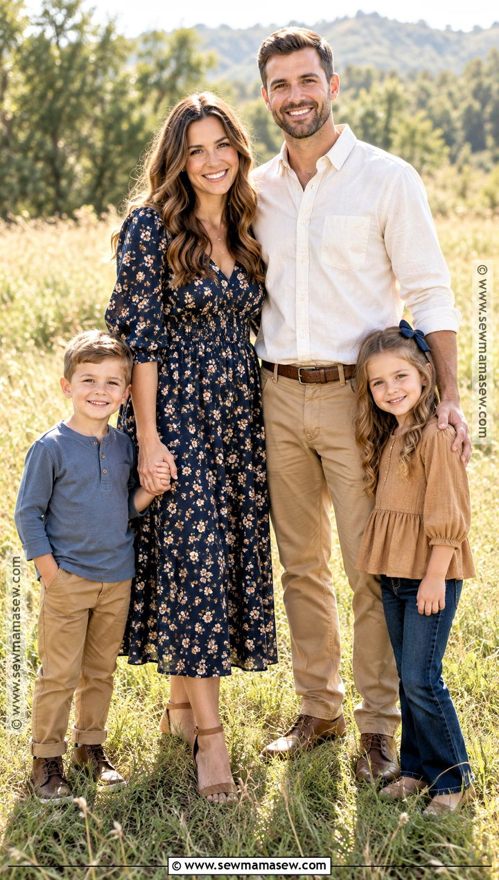 Navy Floral And Camel Family Photo Outfits - 20 early fall family photo outfits