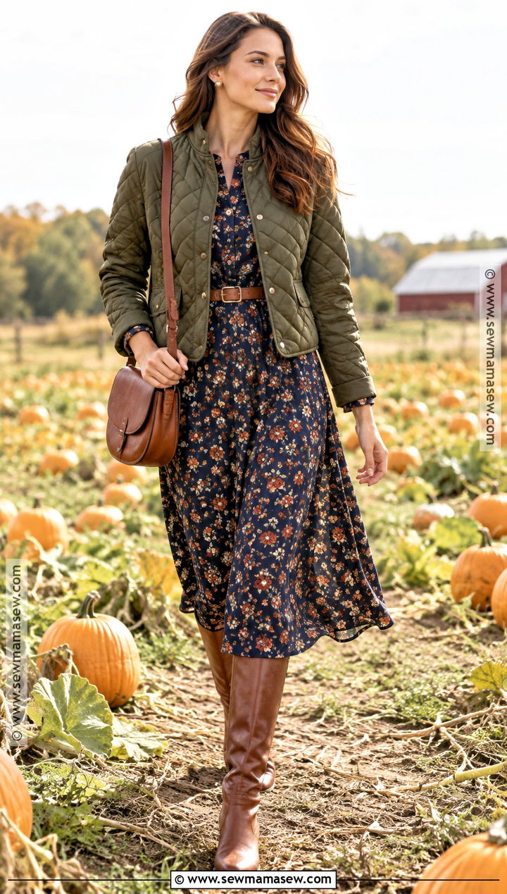 Navy Floral Dress Pumpkin Patch Outfit - 20 pumpkin patch dress ideas