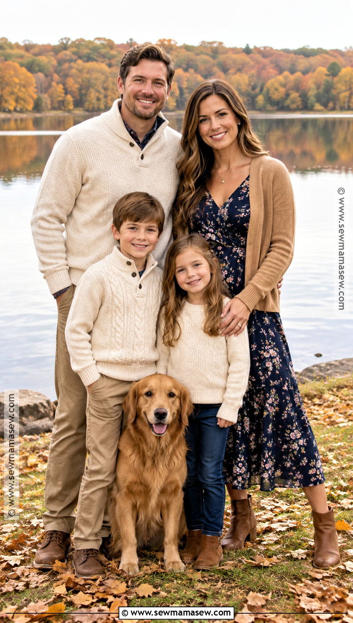 Navy Floral Dress With Camel Cardigan - 15 fall family picture dress ideas