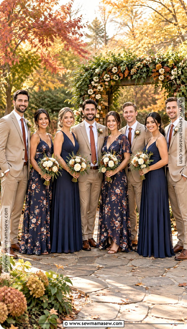 Navy Floral Fall Boho Wedding Party Attire - 15 fall boho wedding party attire ideas