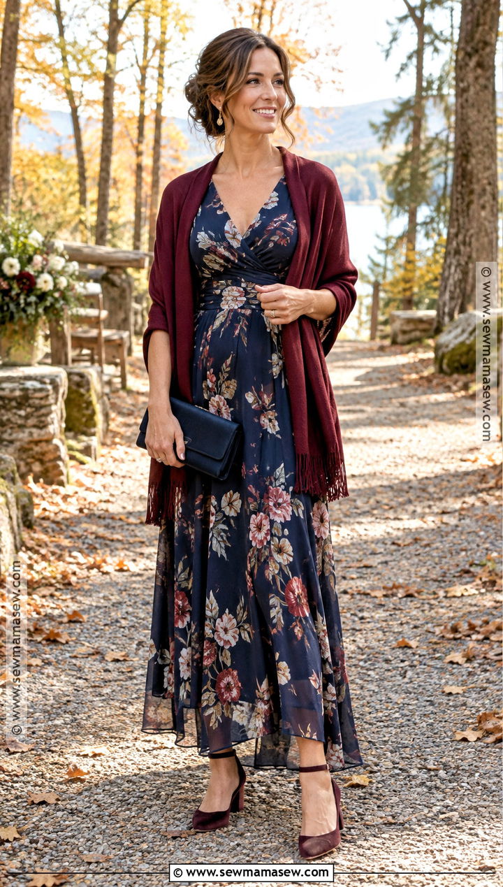 Navy Floral Maxi Fall Mother Of The Bride Dress - 15 fall mother of the bride dresses casual