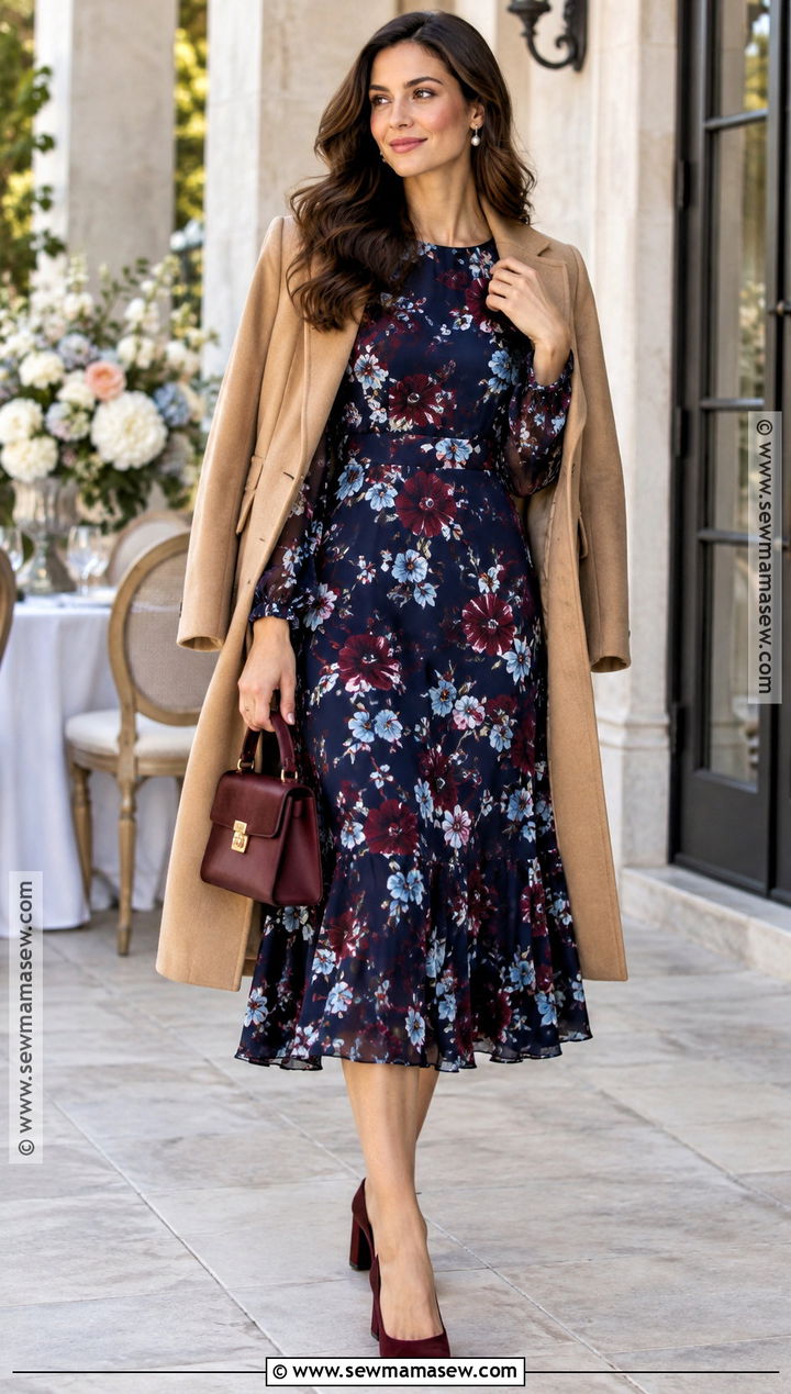 Navy Floral Midi Dress Bridal Shower Outfit - 15 october bridal shower outfit ideas