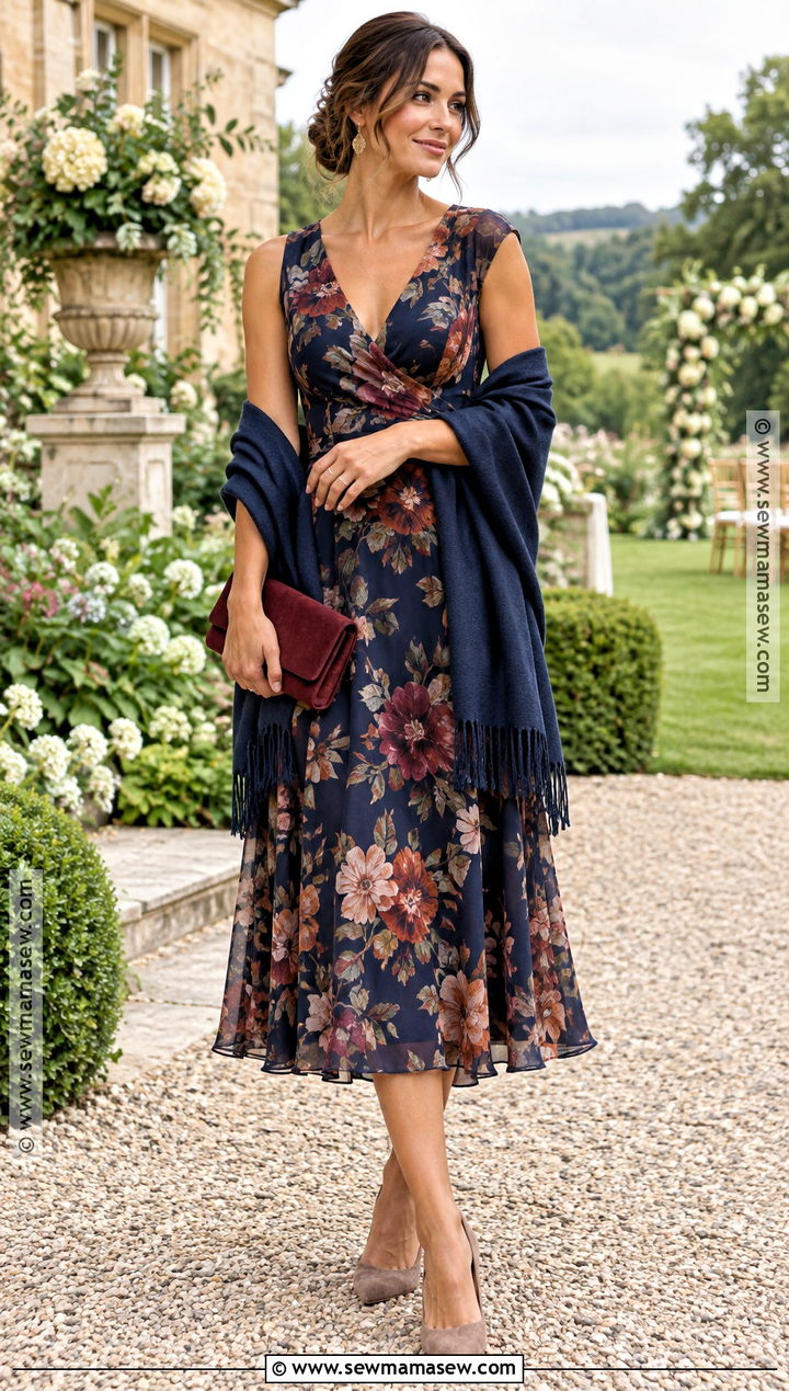 Navy Floral September Wedding Guest Dress - 15 september wedding guest dress colors ideas