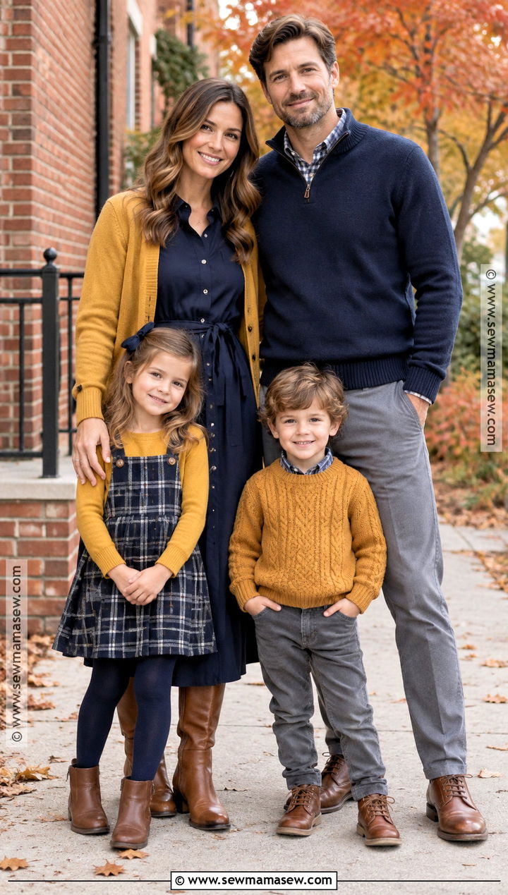 Navy Gray And Mustard Family Photo Outfits - 20 Family Photo Outfits Fall Color Schemes