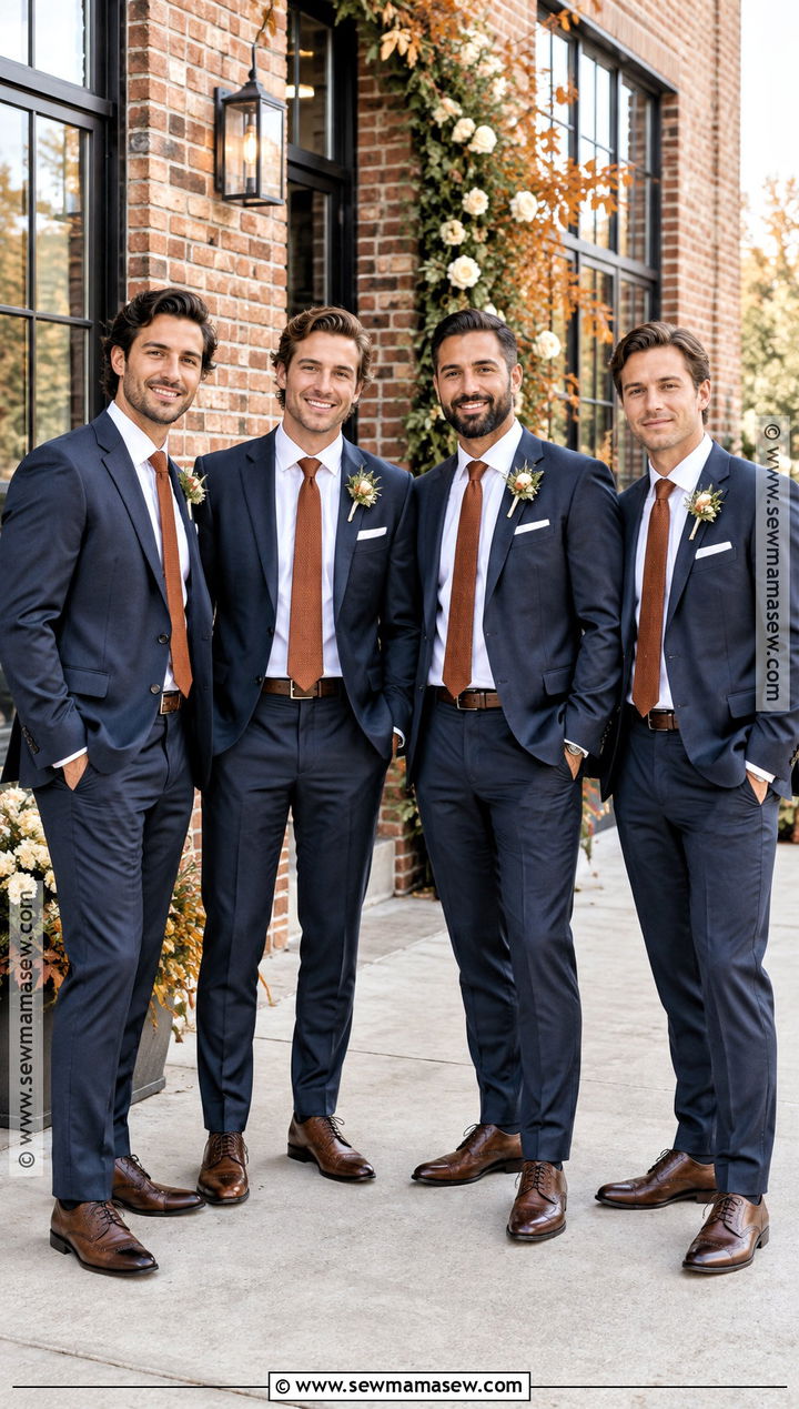 Navy Groomsmen Suit With Copper Tie - 15 groomsmen attire fall wedding color combos
