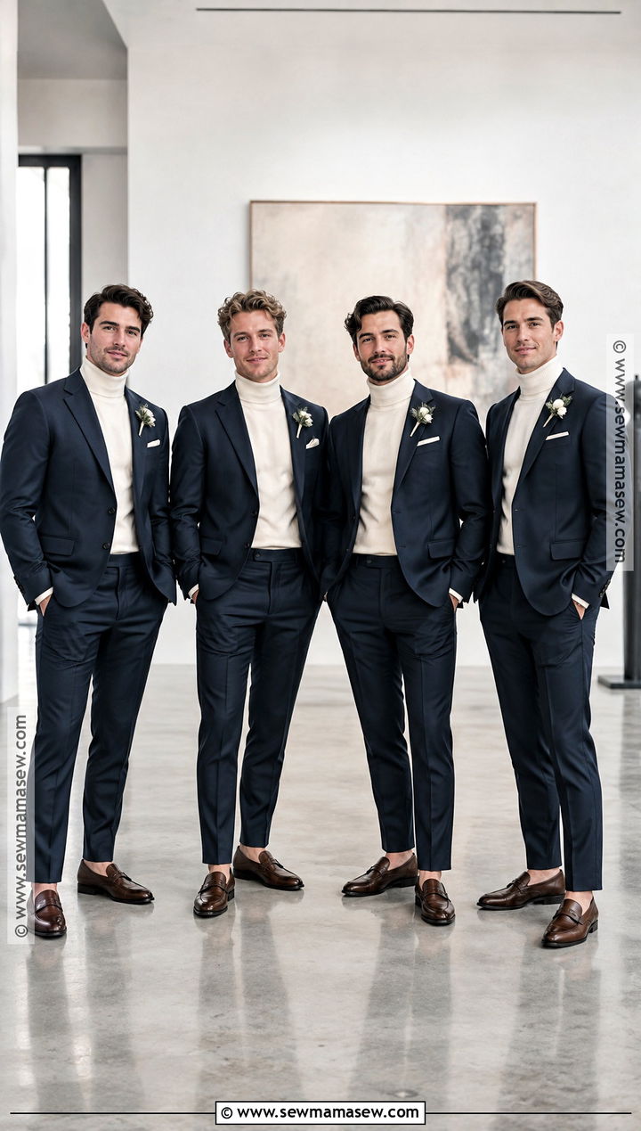 Navy Groomsmen Suit With Turtleneck - 15 groomsmen attire for fall wedding ideas