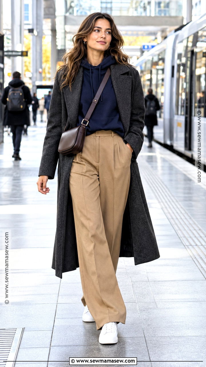 Navy Hoodie With Tailored Trousers - 20 Navy Autumn Outfit Ideas