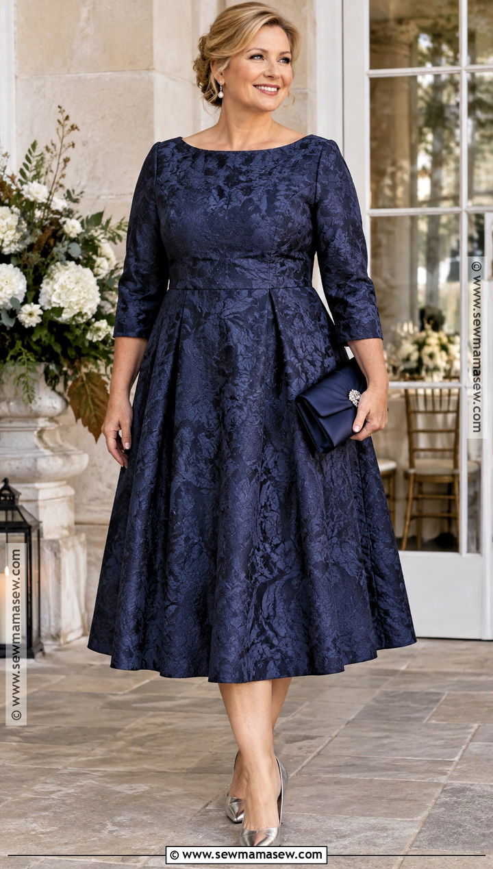 Navy Jacquard Plus Size Mother of the Bride Dress - 20 mother of the bride dresses plus size fall
