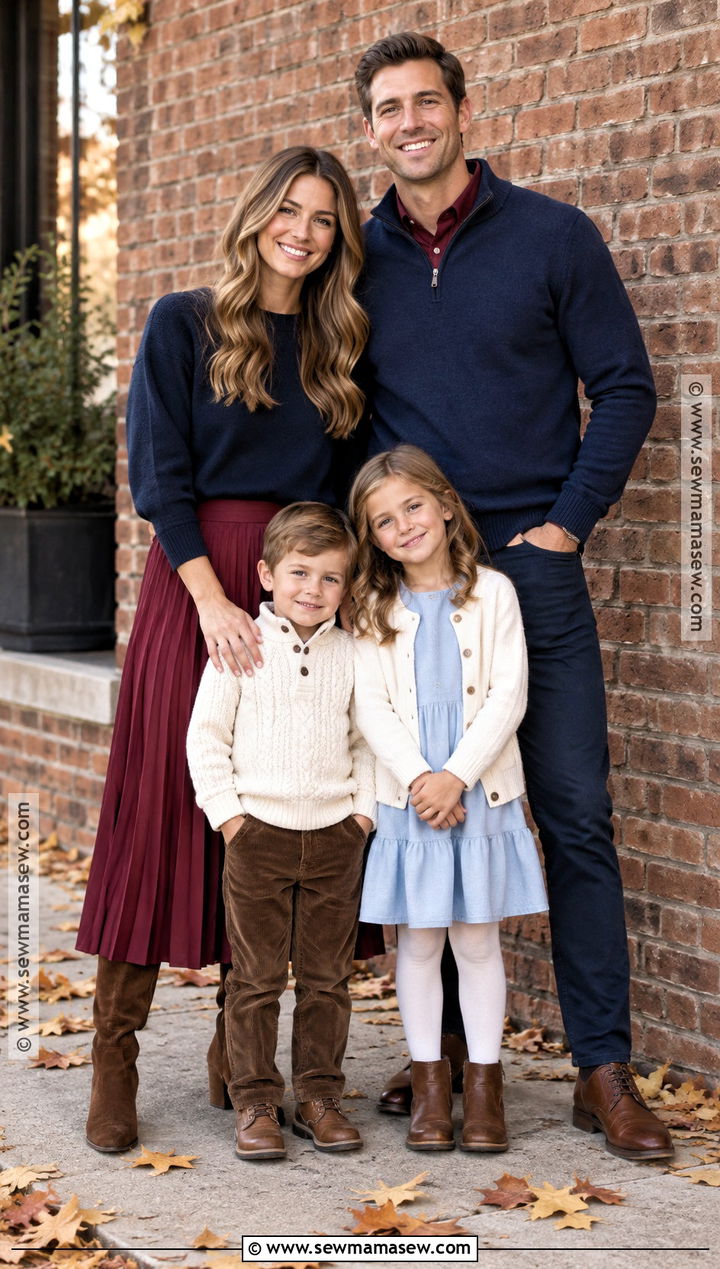 Navy Knit And Burgundy Family Outfit - 20 blue fall family pictures outfits