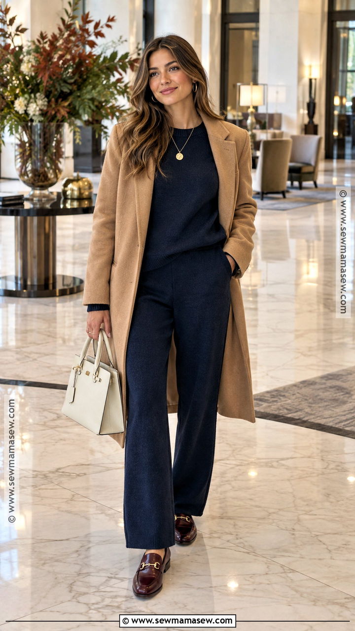 Navy Knit Set With Loafers - 20 Navy Autumn Outfit Ideas