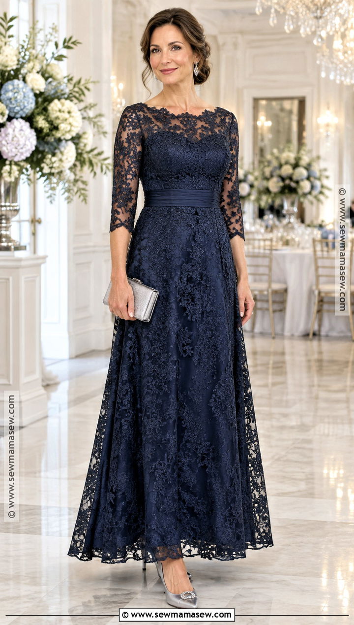 Navy Lace A Line Fall Mother Of The Bride Dress - 20 mother of the bride dresses long fall