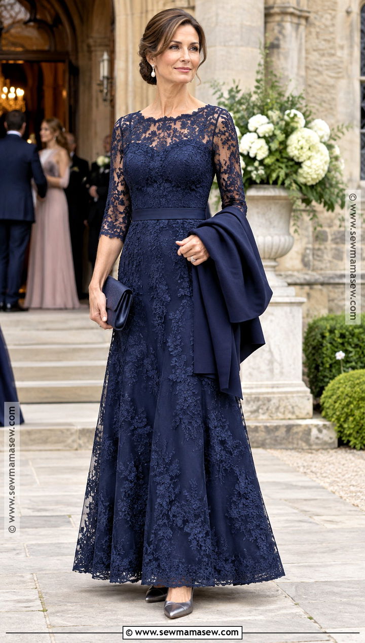 Navy Lace A Line Mother Of The Bride Dress - 15 Mother Of The Bride Dresses Autumn