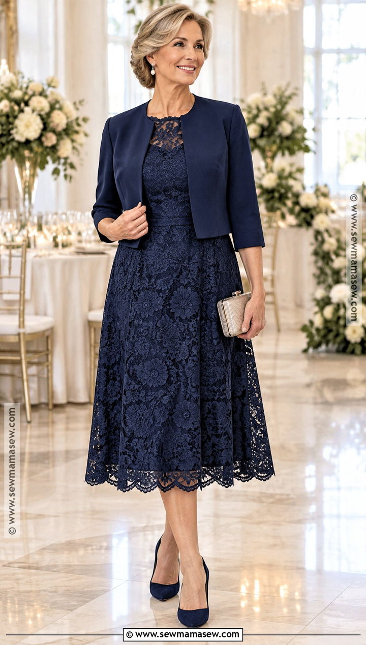 Navy Lace Aunt Of The Bride Midi Dress - 15 Aunt Of The Bride Dresses Fall