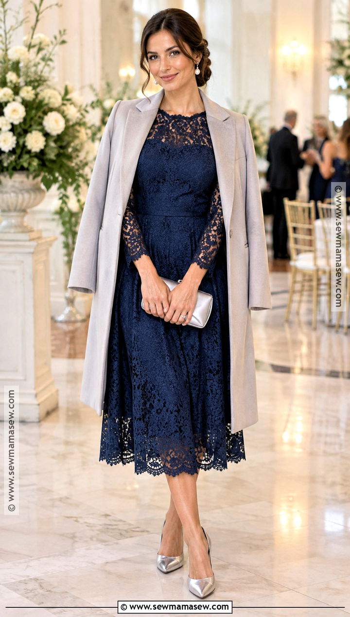 Navy Lace Midi Dress Fall Wedding Guest Outfit - 15 Fall Family Wedding Outfits Guest