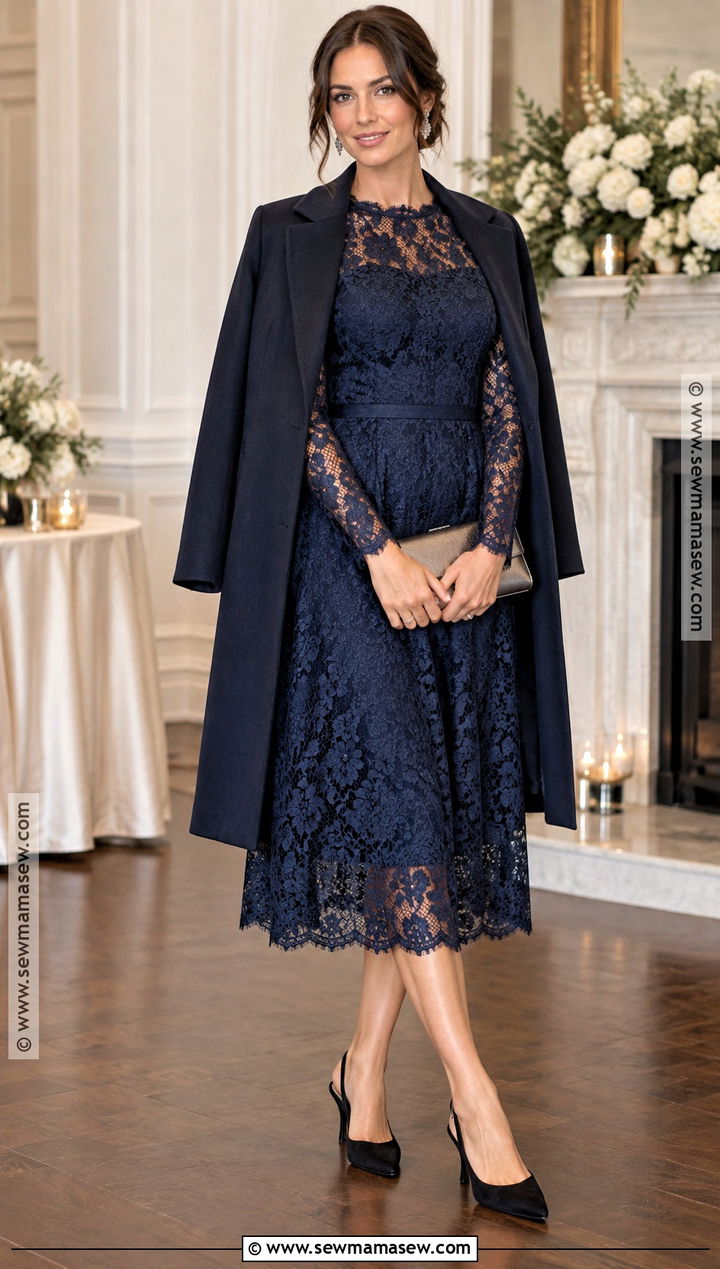 Navy Lace Midi Engagement Party Outfit - 20 Fall Engagement Party Outfit Guest Ideas