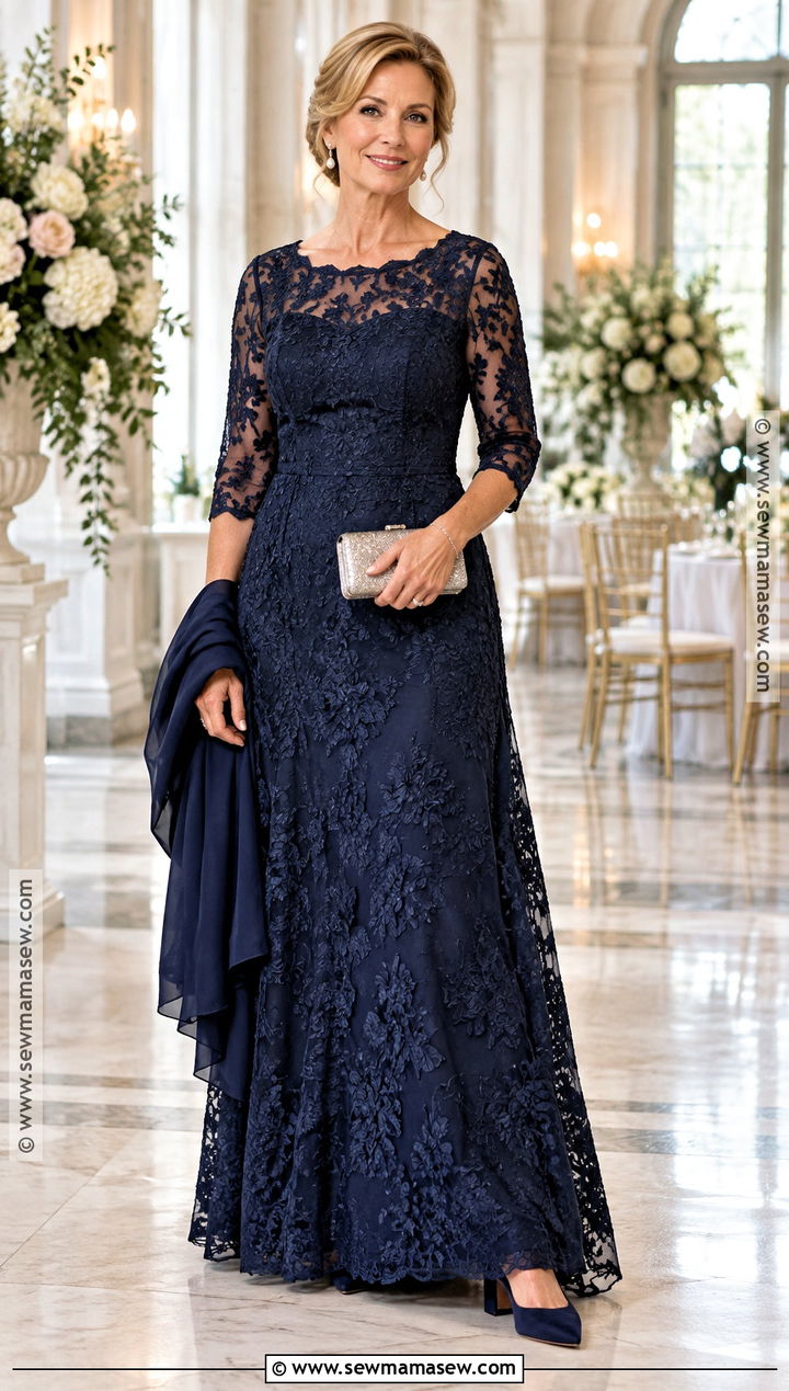 Navy Lace Mother Of The Bride Dress - 15 Fall Mother Of Bride Dresses