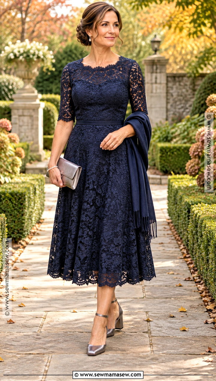 Navy Lace Mother of the Bride Midi Dress - 20 mother of the bride dresses fall outdoor