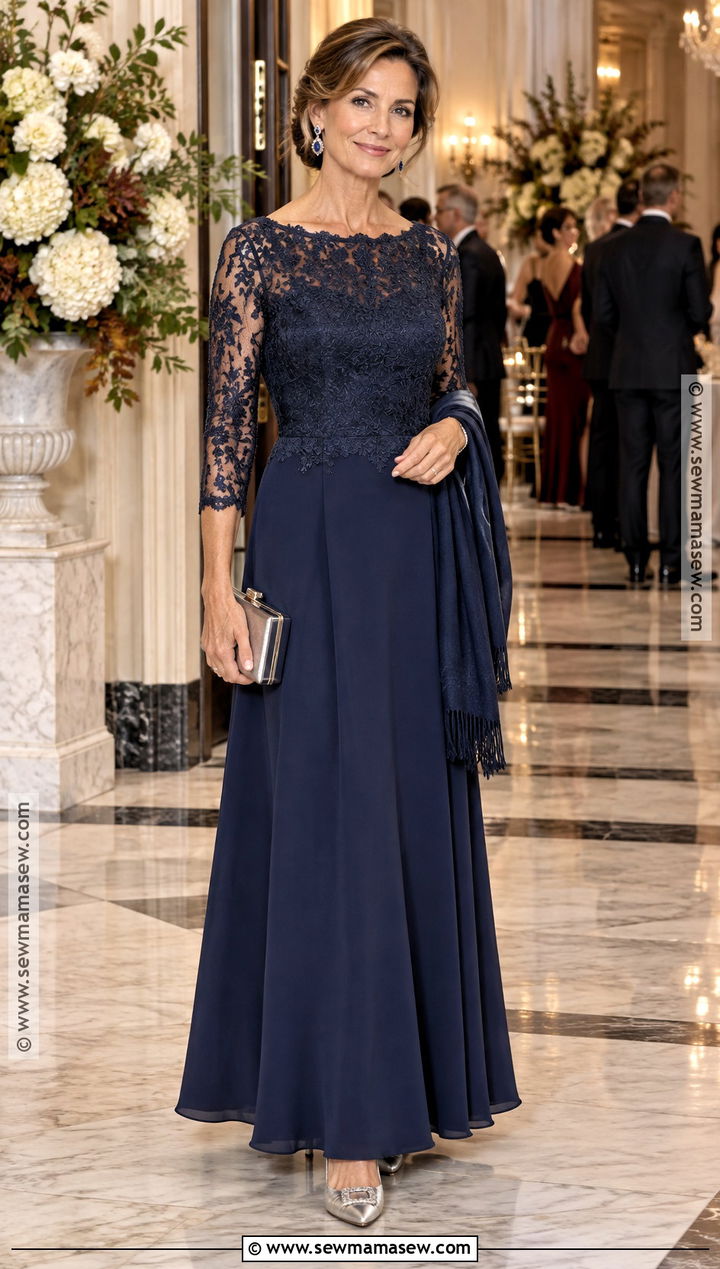 Navy Lace Sleeve Mother of the Groom Dress - 15 mother of the groom fall dresses