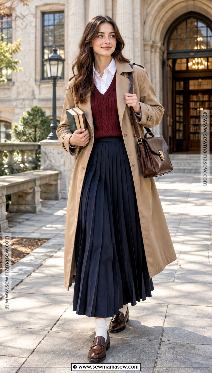 Navy Long Skirt With Sweater Vest - 25 Long Skirt Fall Outfits