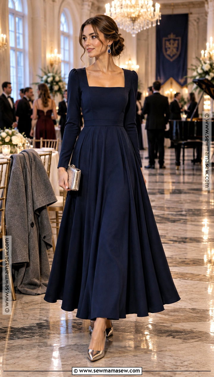Navy Long Sleeve Autumn Ball Dress - 20 autumn ball dress ideas
