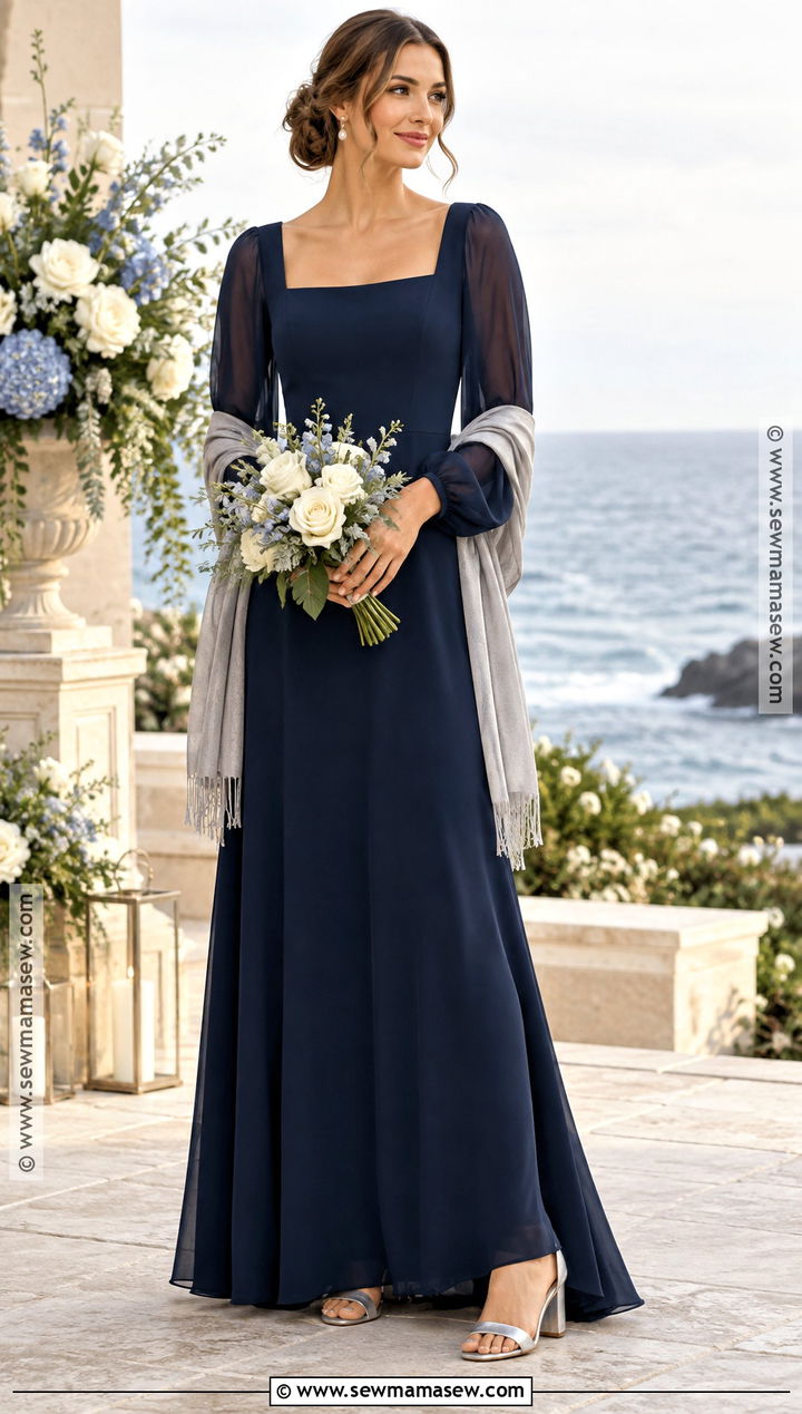 Navy Long Sleeve Beach Bridesmaid Dress - 15 Fall Beach Bridesmaid Dresses
