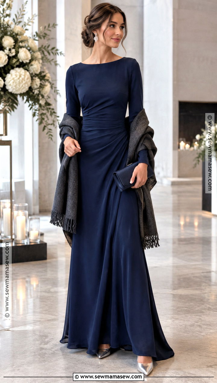 Navy Long Sleeve Bridesmaid Dress Outfit - 15 november wedding party attire ideas