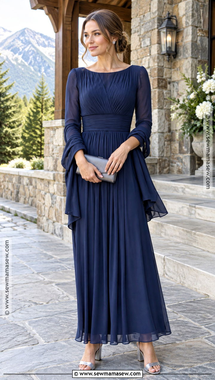 Navy Long Sleeve Bridesmaid Dress - 15 Fall Mountain Bridesmaid Dresses