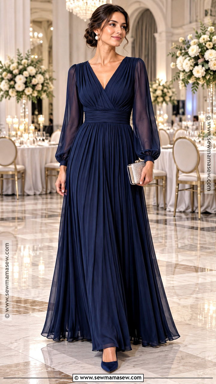Navy Long Sleeve Chiffon Formal Fall Dress - 20 formal fall dresses