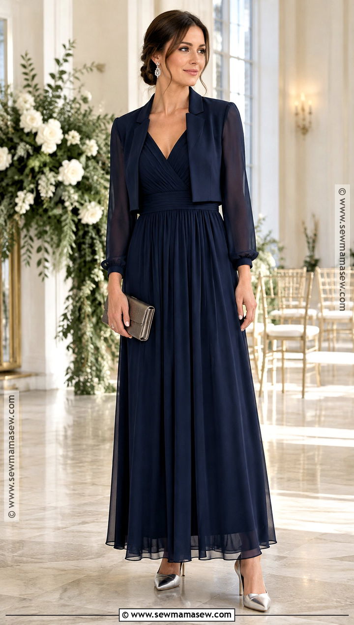 Navy Long Sleeve Chiffon Wedding Guest Dress - 15 Guest Of Wedding Dress Fall Ideas