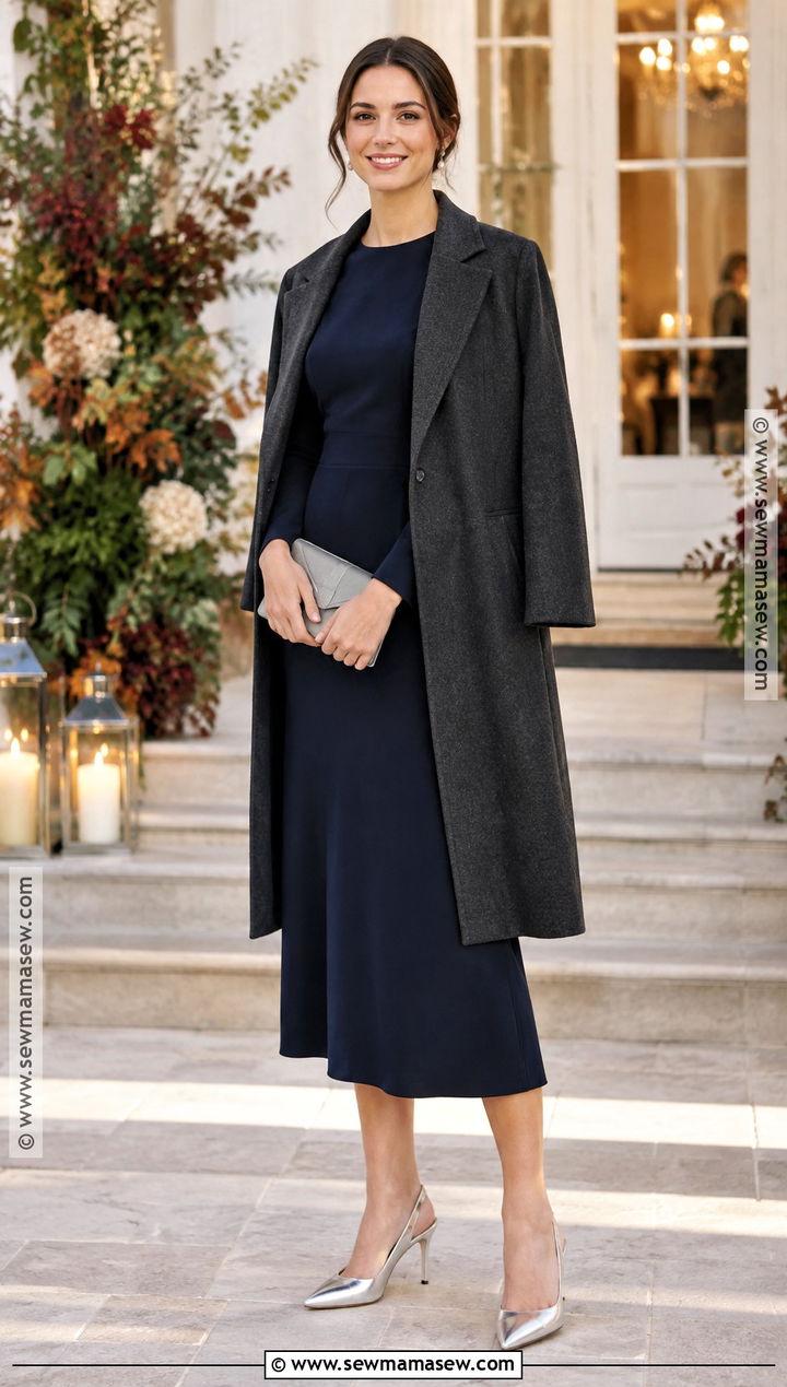 Navy Long Sleeve Crepe Fall Wedding Guest Dress - 15 dress to wear to fall wedding ideas