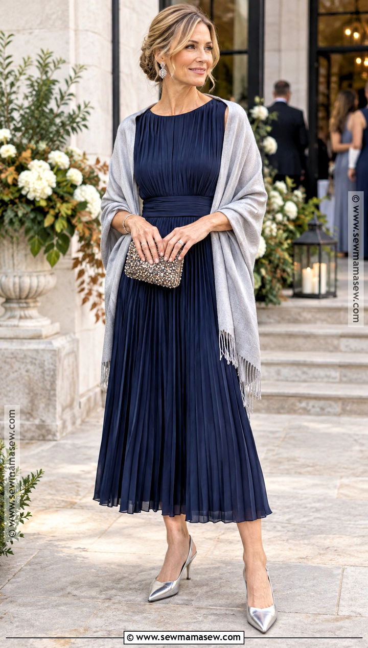 Navy Long Sleeve Dress For Fall Wedding Guest - 15 fall outfits for wedding guest
