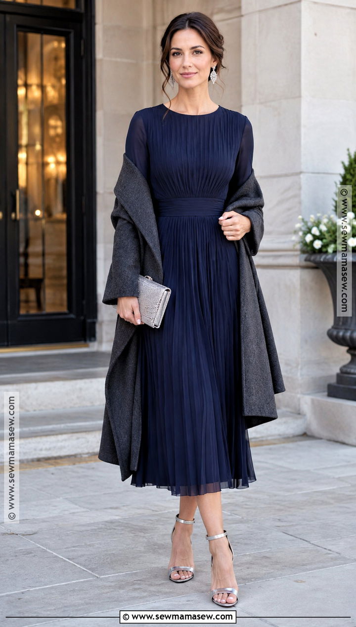 Navy Long Sleeve Dress October Wedding Outfit - 20 october wedding outfit ideas