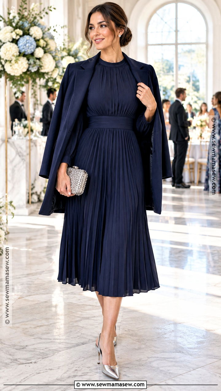 Navy Long Sleeve Fall Wedding Guest Dress - 15 fall wedding guest attire ideas for women