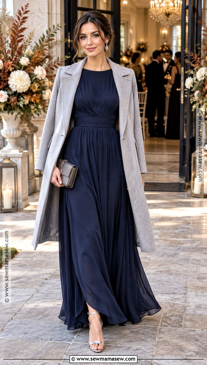 Navy Long Sleeve Fall Wedding Guest Dress - 25 wedding guest dress fall ideas