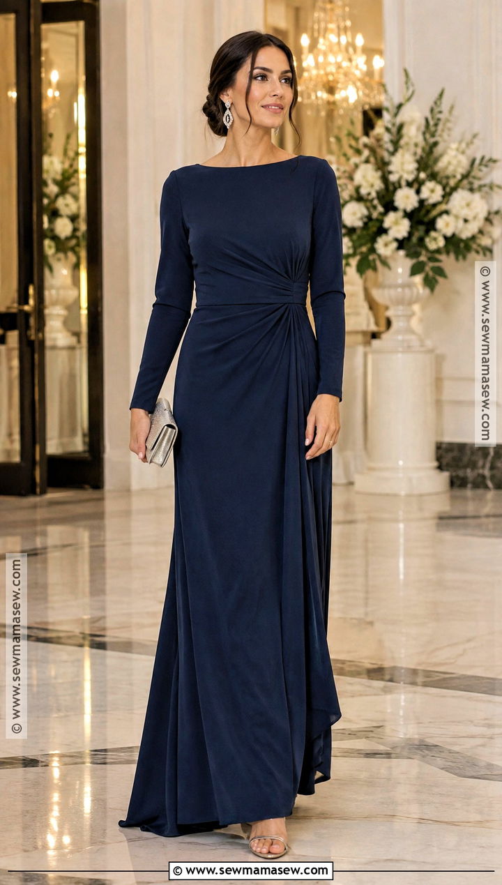 Navy Long Sleeve Formal Wedding Guest Dress - 15 dress for a wedding guest fall ideas