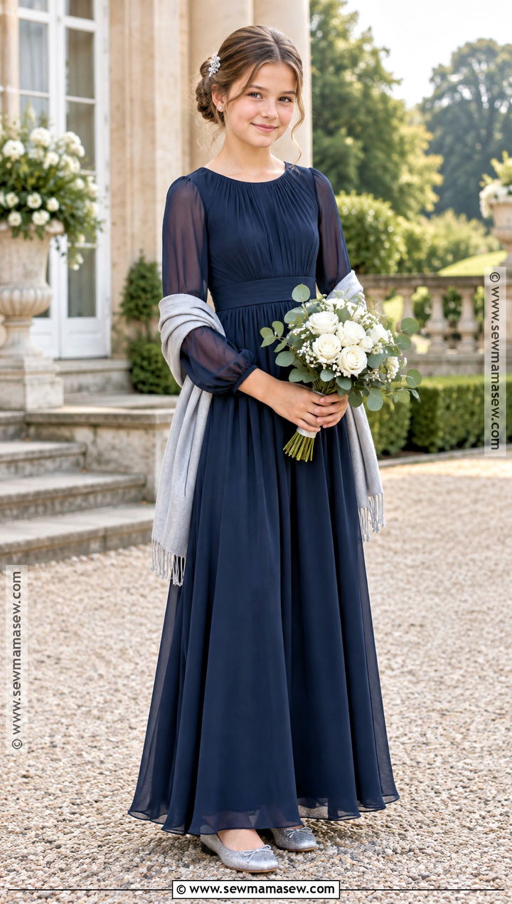 Navy Long Sleeve Junior Bridesmaid Dress - 15 Fall Wedding Junior Bridesmaid Dresses