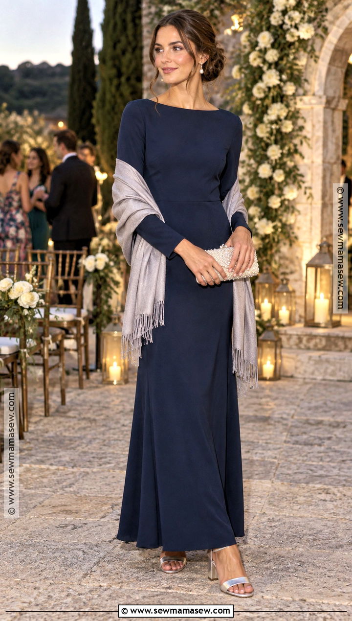 Navy Long Sleeve Maxi Fall Outdoor Wedding Guest Dress - 20 fall outdoor wedding guest dress ideas