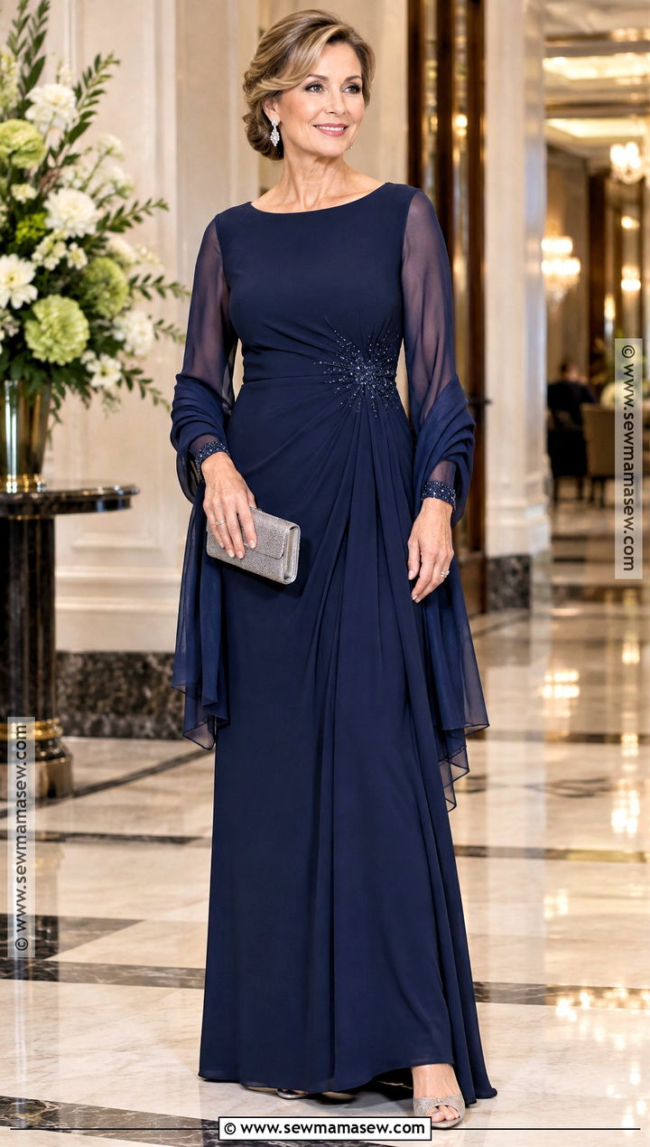 Navy Long Sleeve Mother Of The Groom Dress - 15 mother of groom fall dresses