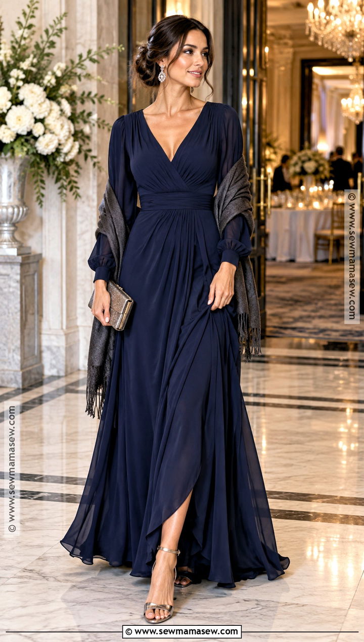 Navy Long Sleeve October Wedding Guest Dress - 25 october wedding guest dress ideas