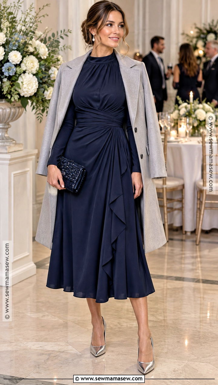 Navy Long Sleeve October Wedding Guest Dress - 20 october wedding dresses guest