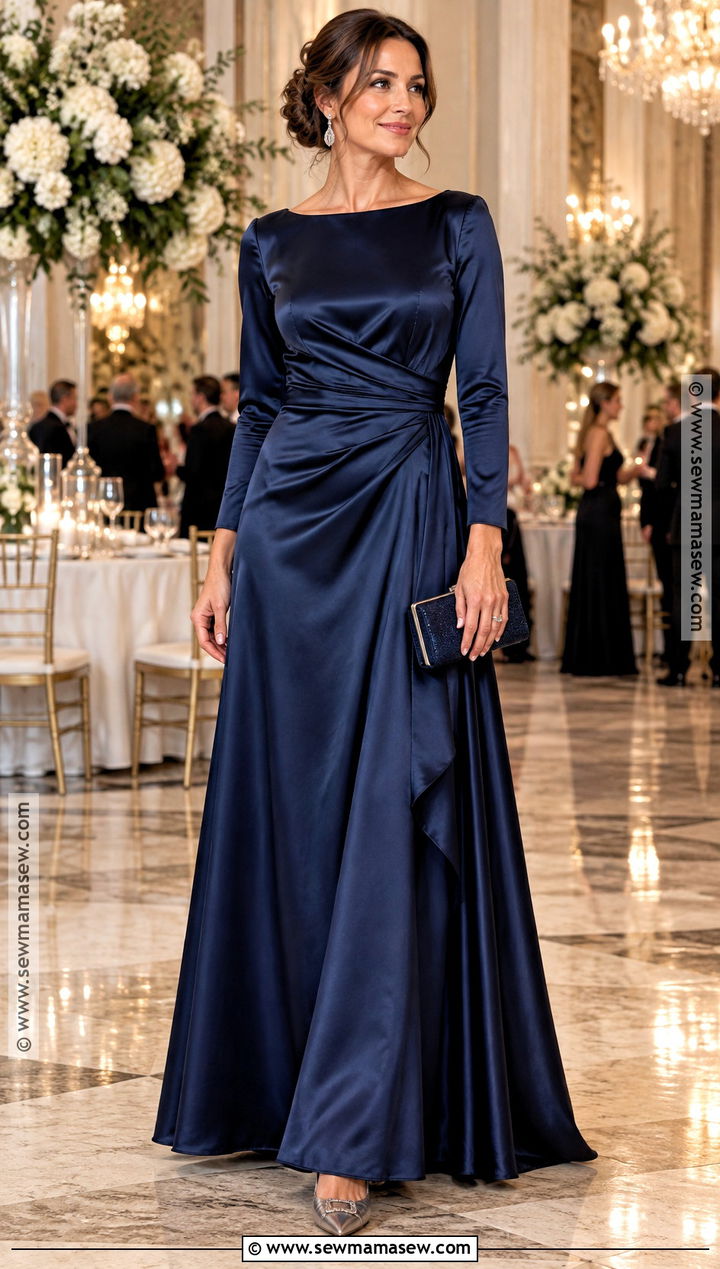Navy Long Sleeve Satin Mother Of The Groom Dress - 20 mother of the groom dresses over 30 fall