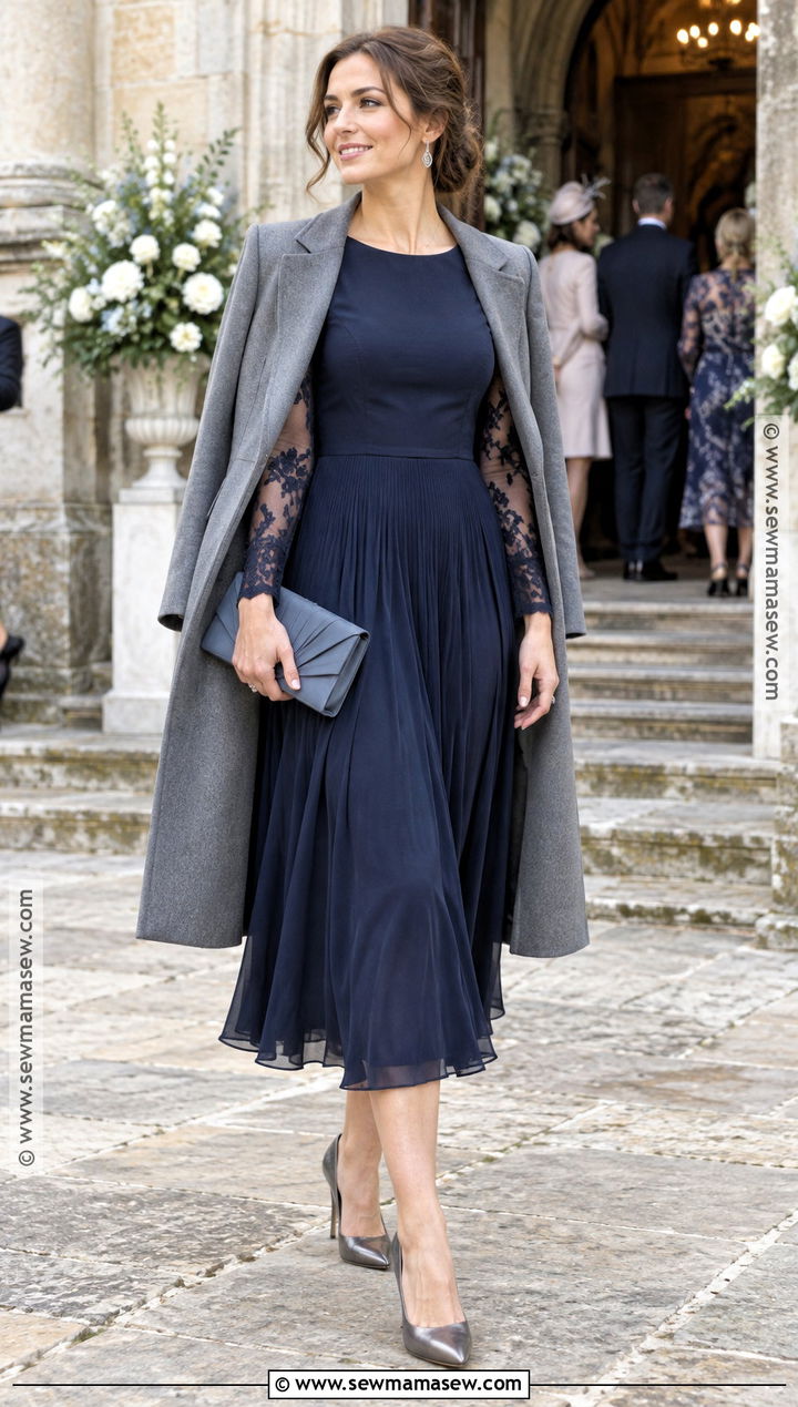 Navy Long Sleeve Wedding Guest Dress - 20 Fall Color Wedding Guest Dresses
